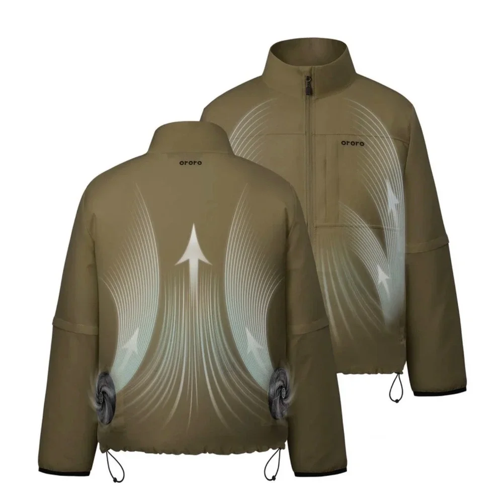 Ororo Zenflow Power Cooling Jacket  Zip Off Sleeves Olive Green Men's Large - Picture 3 of 13